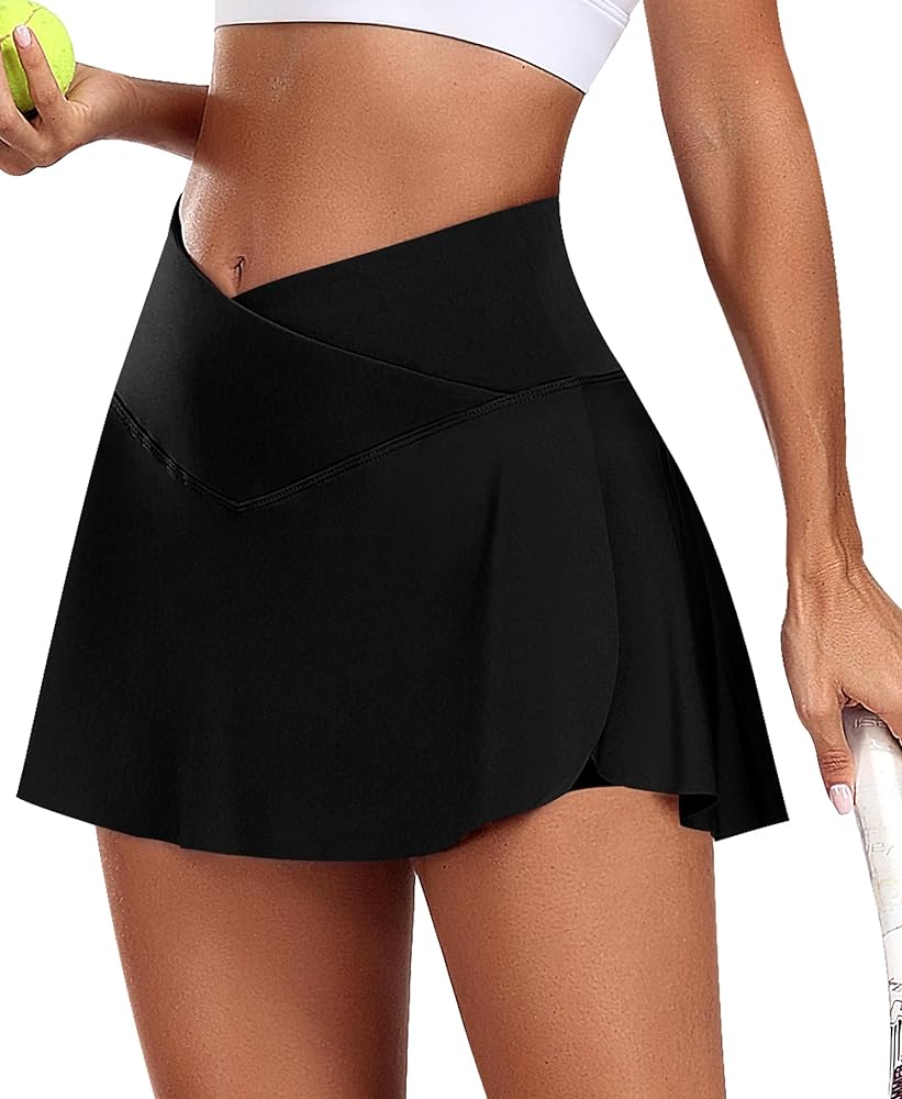 JoyGirl Womens Tennis Skirt with Shorts Crossover Golf Skort Mini High Waisted Workout Athletic Skorts Skirts with Pockets