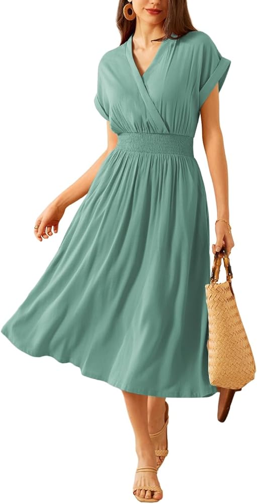 GRACE KARIN Women's Casual Dresses 2024 Summer V Neck A Line Midi Dress with Pockets