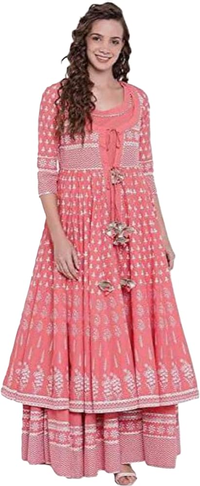 Gorgeous Rayon Long Gown Kurti with Shrug Festive Party Wear Dress