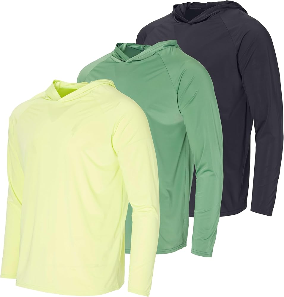 Real Essentials 3 Pack: Men's Rash Guard Hoodie Sweatshirt Sun Protection UPF Fishing Shirt (Available in Big & Tall)