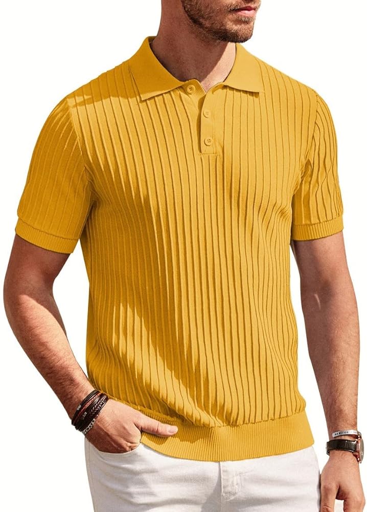 PJ PAUL JONES Mens Knit Polo Shirts Casual Short Sleeve Regular Fit Breathable Golf Shirts for Men