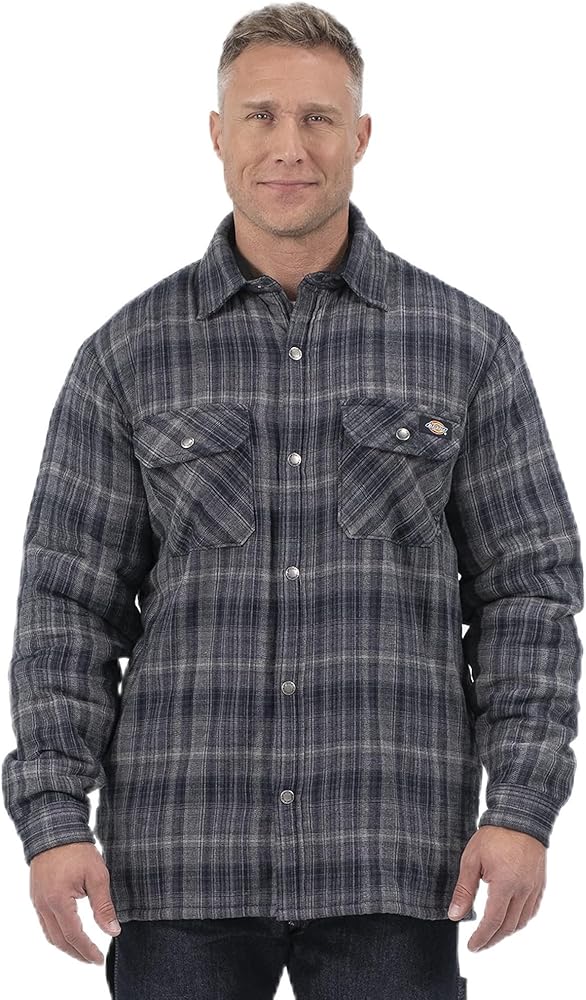 Dickies Men's High Pile Fleece Lined Flannel Shirt Jacket with Hydroshield