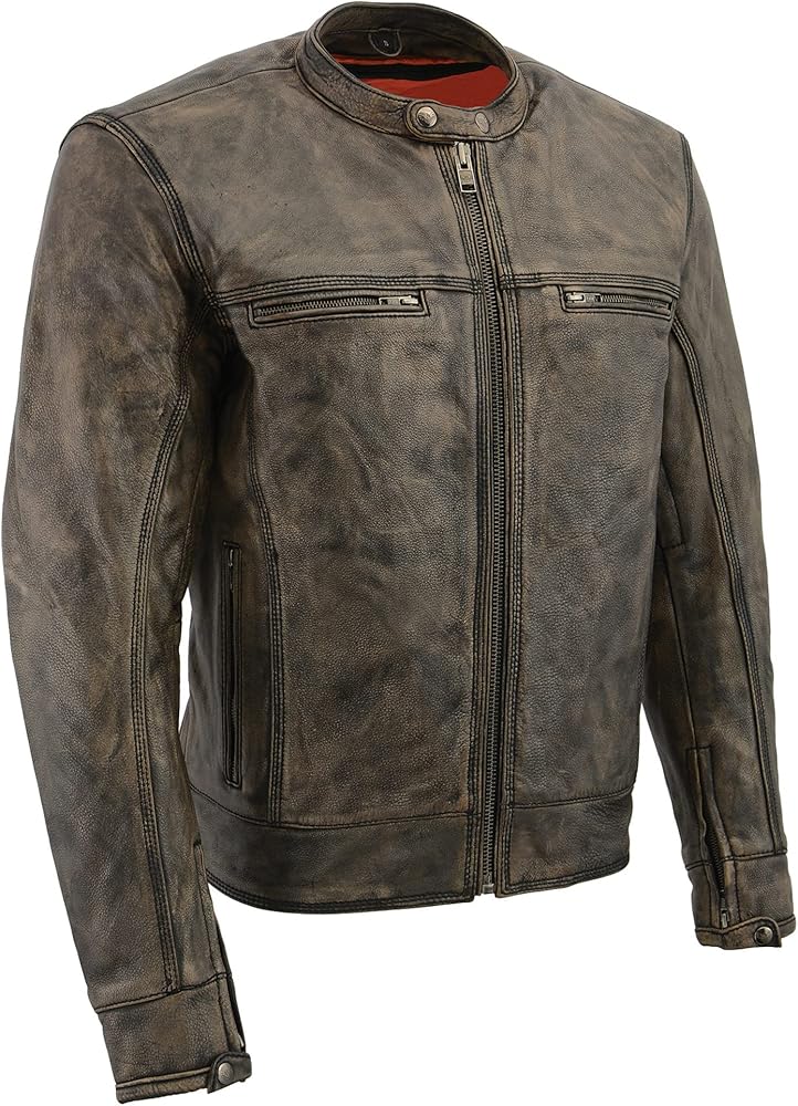 Milwaukee Leather Men's Distressed Scooter Jacket w/Venting MLM1550 Brown