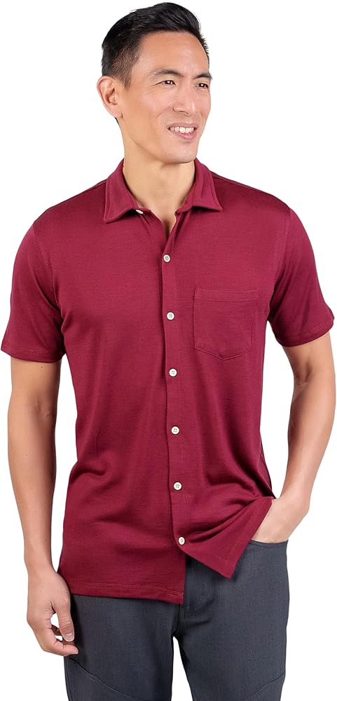 Men's Merino Wool Classic Stylish Button Up - Wicking Breathable Anti-Odor