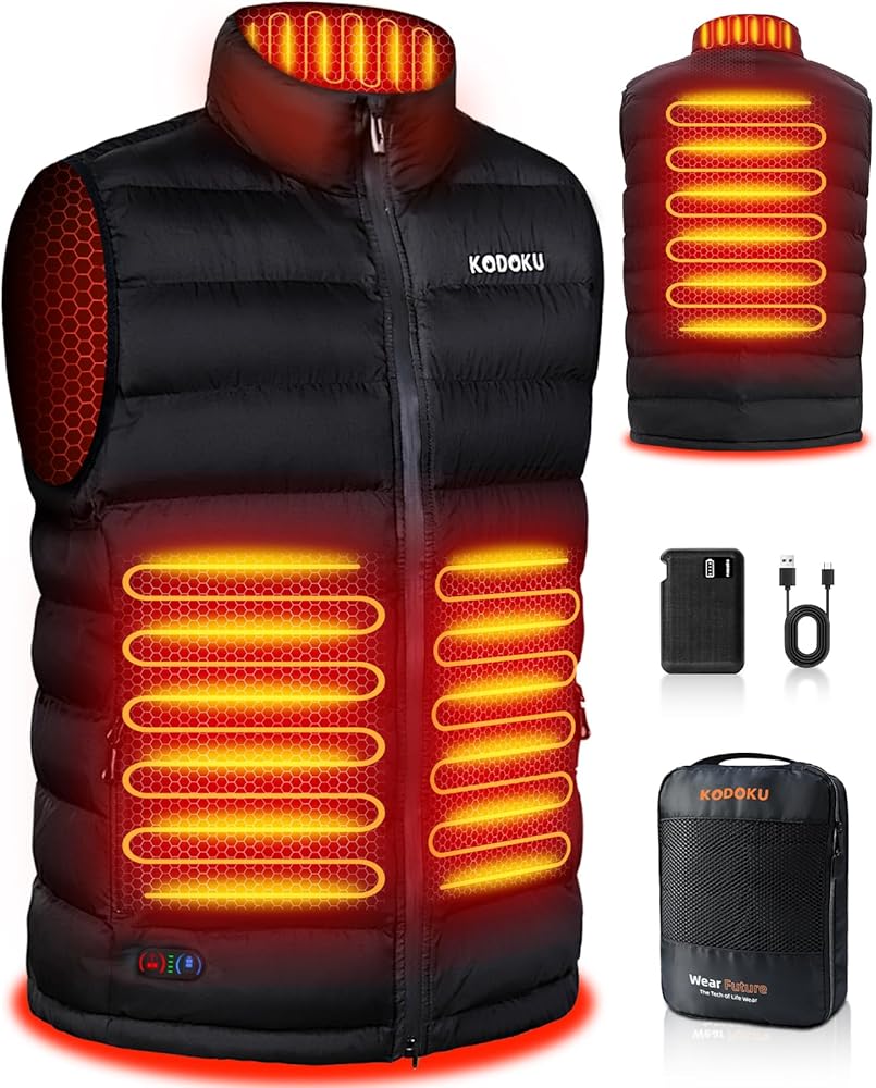 KODOKU Men's Heated Vest with Battery Pack Included 7.4V, 2023 Upgrade Heating Wire, Electric Warm Vest for Winter Hiking