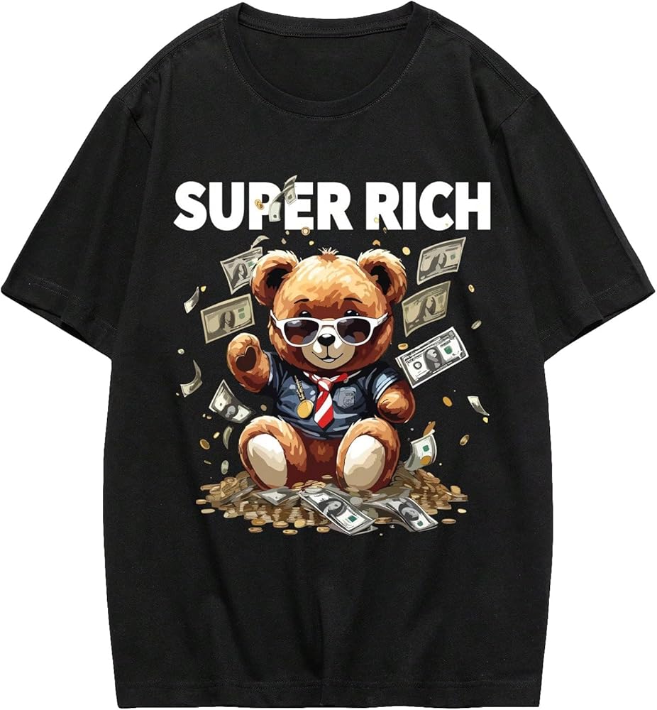 GORGLITTER Men's Bear Graphic Short Sleeve Crewneck Tee Shirt Tops