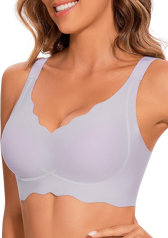 Wavy Wireless Bras for Women Smoothing No Underwire Bralettes with Support Seamless V Neck Womens Bras Comfort T Shirt Bras