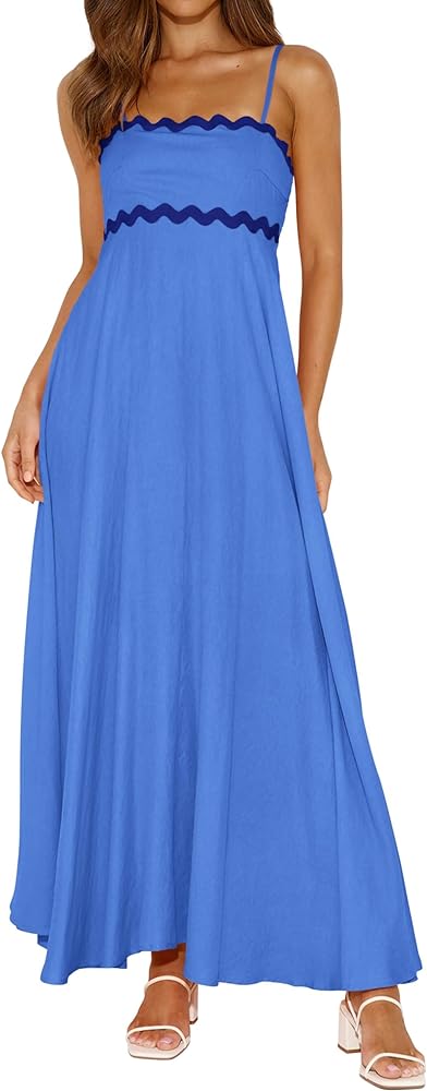 PRETTYGARDEN Womens Spaghetti Strap Maxi Dresses 2024 Summer Casual Sleeveless Smocked Boho A Line Long Flowy Beach Sundress