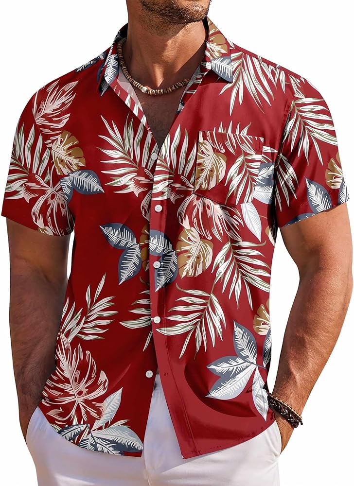 COOFANDY Men's Hawaiian Shirt Short Sleeve Floral Button Down Shirts Tropical Holiday Beach Shirts