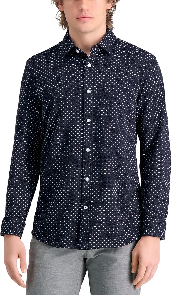 Haggar Men's Long Sleeve Printed Cotton Button Down Shirt