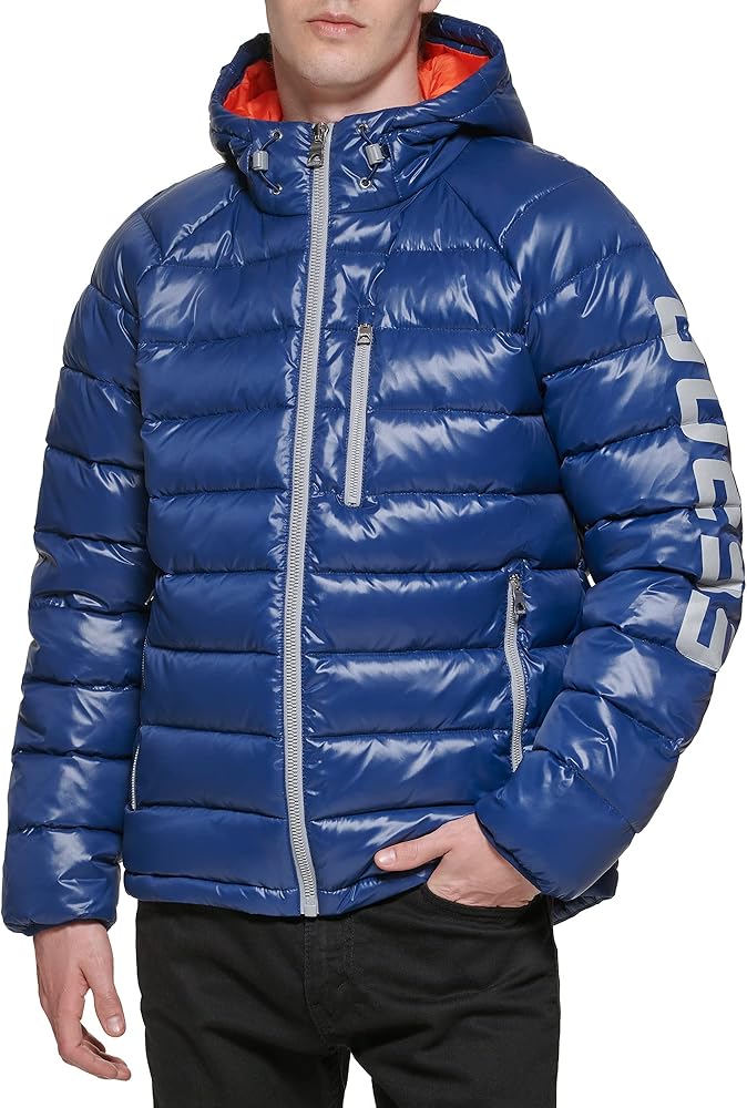 GUESS Men's Mid-Weight Puffer Jacket With Removable Hood