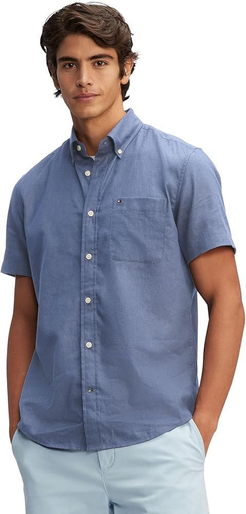 Tommy Hilfiger Men's Short Sleeve Casual Linen Button Down Shirts