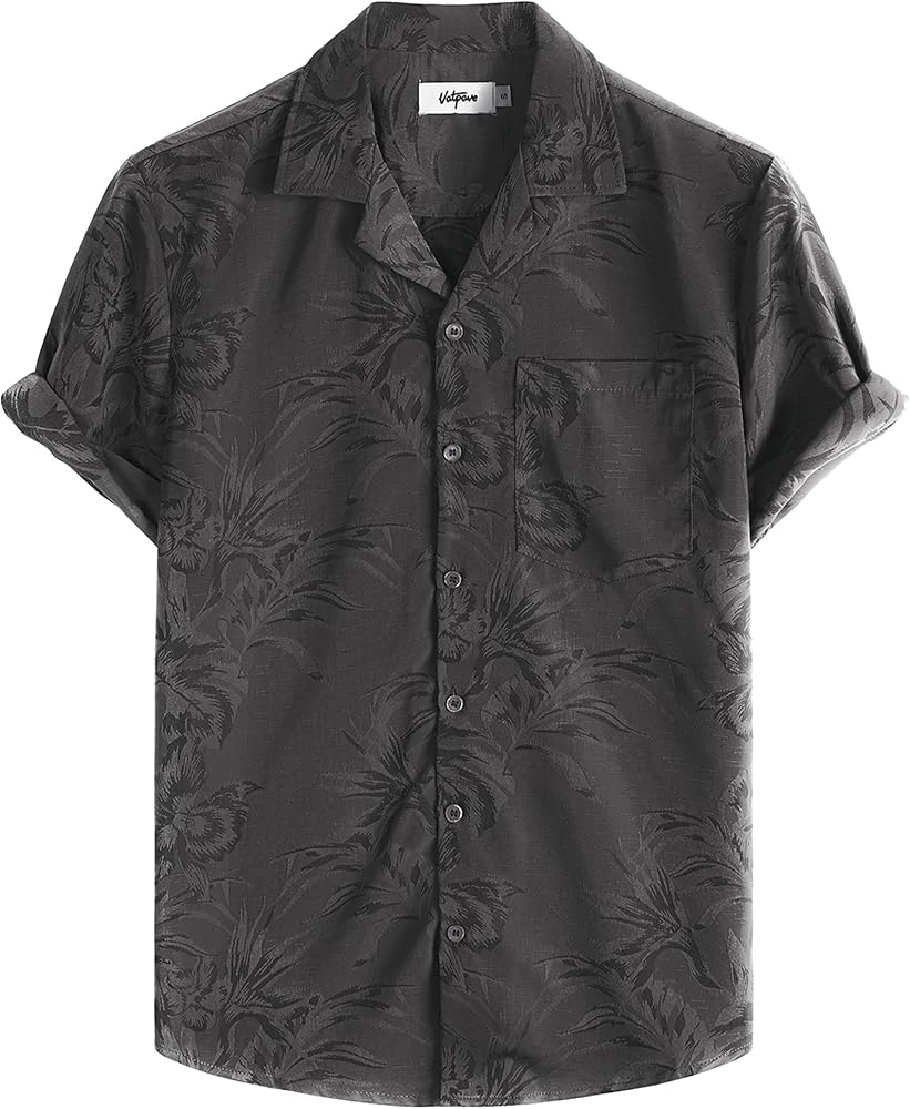 VATPAVE Mens Hawaiian Floral Jacquard Shirts Casual Button Down Short Sleeve Summer Shirts with Pocket