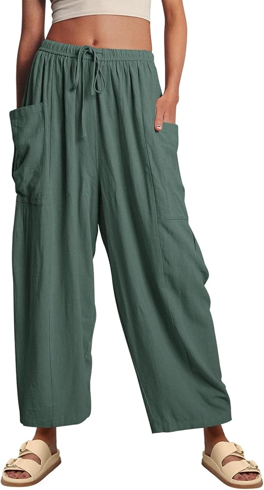 LILLUSORY Women‘s Linen Wide Leg Pants 2024 Casual Loose Lightweigt Beach Palazzo Harem Pants