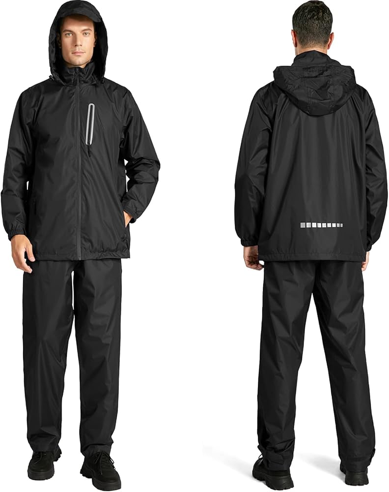 SWISSWELL Men's Waterproof Golf Rain Suit Rain Gear Jacket and Pant Outdoor Lightweight Hooded Raincoat