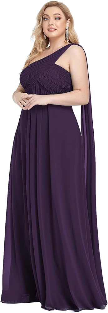 Ever-Pretty Womens One Shoulder Ruched Empire Waist Chiffon Maxi Plus Size Bridesmaid Dresses 09816-PZUSA