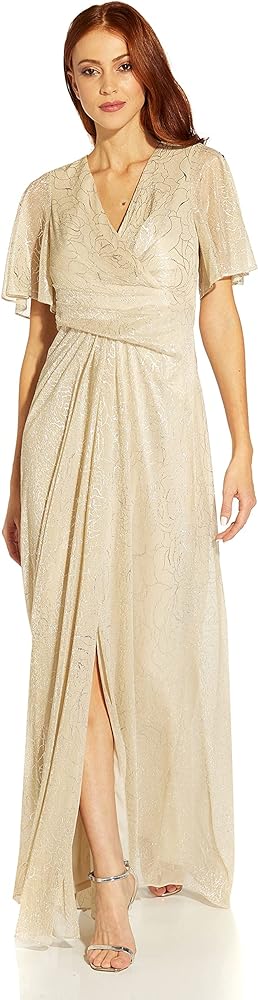 Adrianna Papell Women's Metallic Mesh Draped Gown/Dress