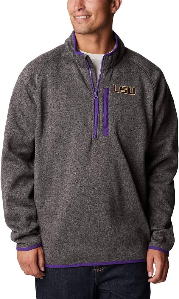 Columbia Men's Collegiate Canyon Point Sweater Fleece Half Zip, LSU - City Grey, X-Large