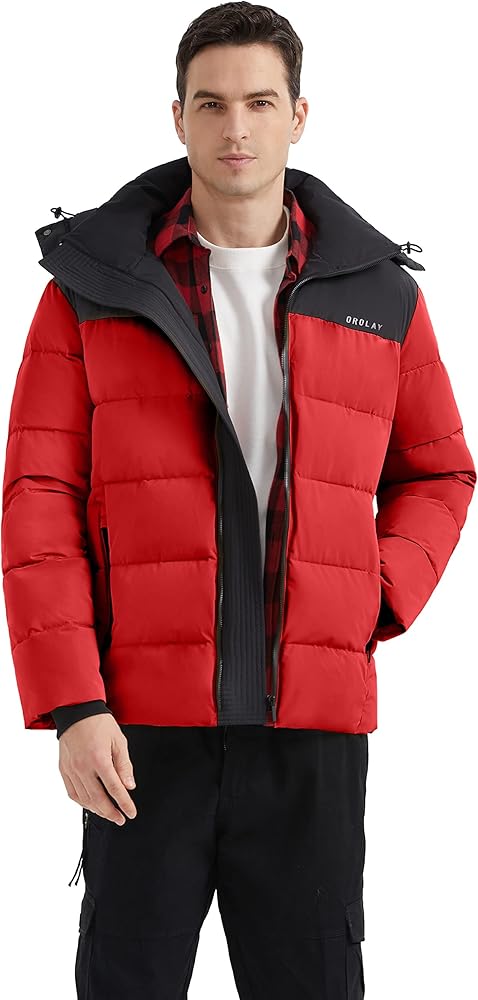 Orolay Men's Puffer Warm Jacket Winter Full-Zip Windproof Coat with Hood