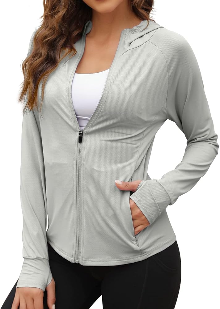 We1Fit Women's UPF 50+ Sun Protection Jacket Hoodie Sun Shirts Hiking Running Athletic Shirt