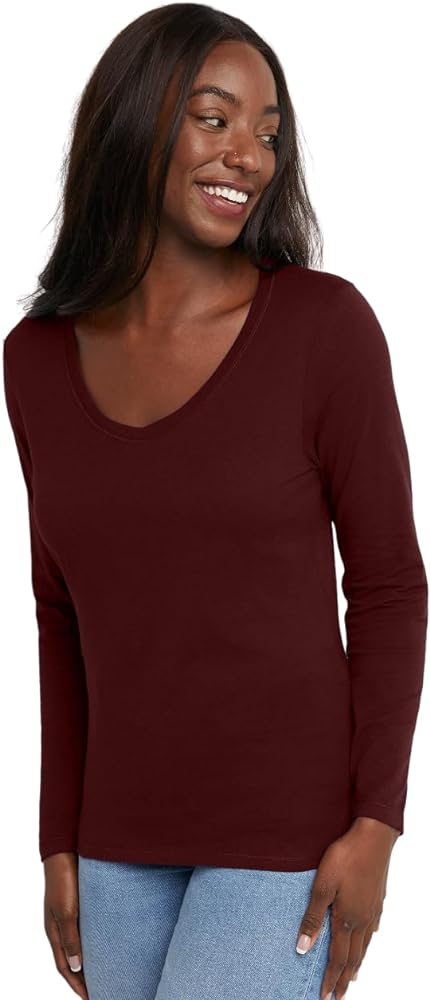 Hanes Womens Originals Long Sleeve Cotton V-Neck T-Shirt, Lightweight V-Neck Tee, Modern Fit