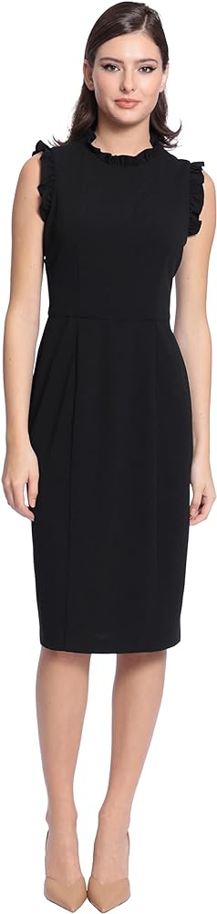 Maggy London Women's Ruffle Neck and Armhole Sheath Dress