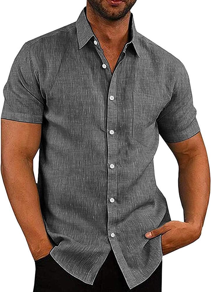 COOFANDY Men's Linen Shirts Casual Button Down Short Sleeve Summer Beach Shirt Hawaiian Vacation Shirts