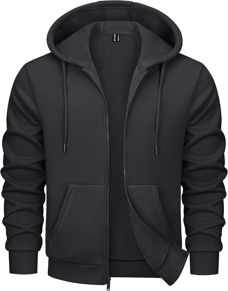 MAGCOMSEN Men's Fleece Hoodie Full Zip Hoodies Jacket Warm Fuzzy Winter Coats With Hood Athletic Sweatshirt