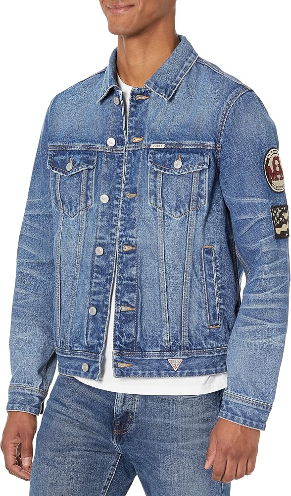 GUESS Men's Dillon Embroidered Flags Jacket