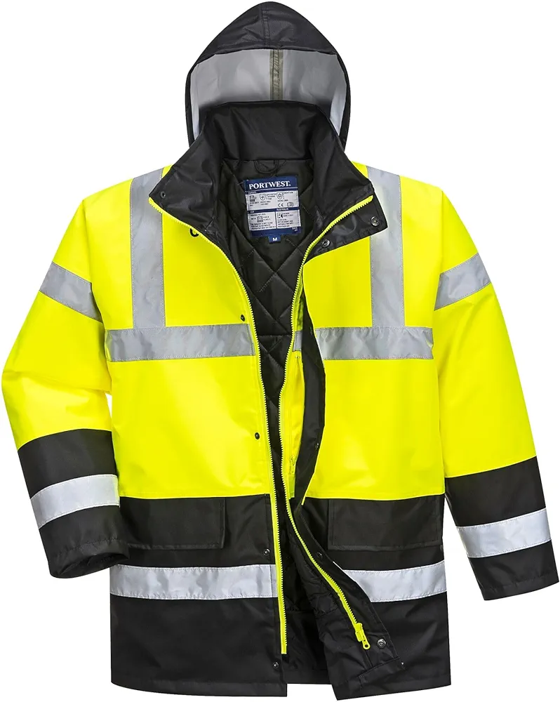 Portwest US466 Men's Waterproof Hi Vis Contrast Safety Rain Jacket High Visibility Reflective Traffic Jacket ANSI 3 Yelow/Black, X-Large