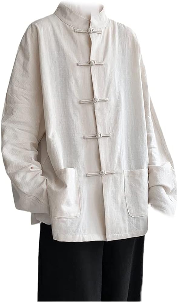 Traditional Chinese Clothing Men's Linen Shirt Solid Color Casual Vintage Jacket Oriental Men's Tang Coat Top