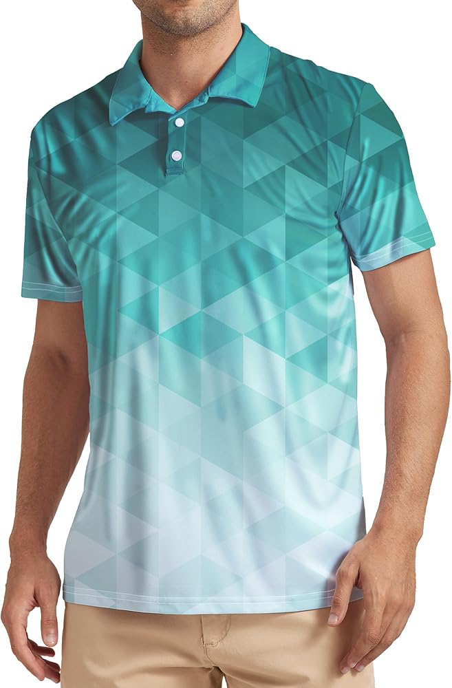 Mens Golf Shirt Short Sleeve Print Performance Moisture Wicking Dry Fit Polo Shirts for Men