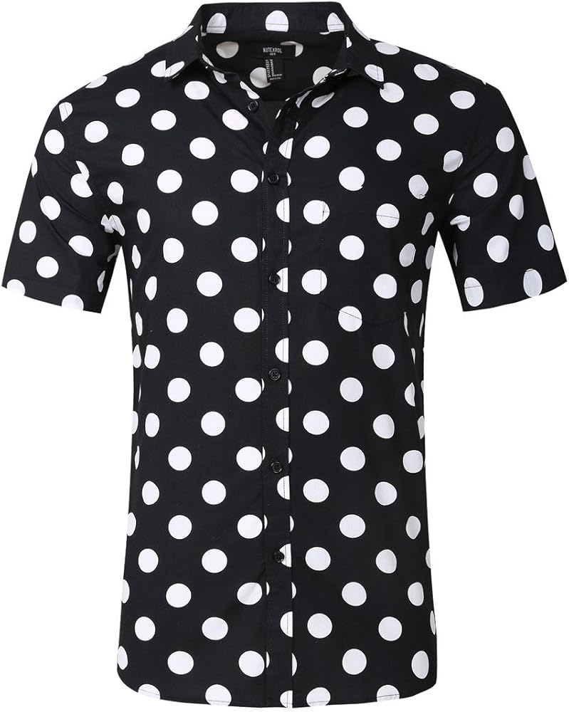 Men's Premium Polka Dot Print Casual Shirt Short Sleeve Cotton Shirts