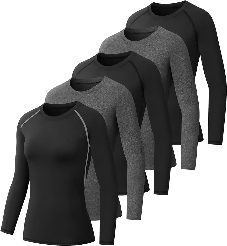 5 Pack Women's Compression Shirt Long Sleeve Workout Tops Athletic Baselayer Quick Dry Gym Yoga Running T-Shirt