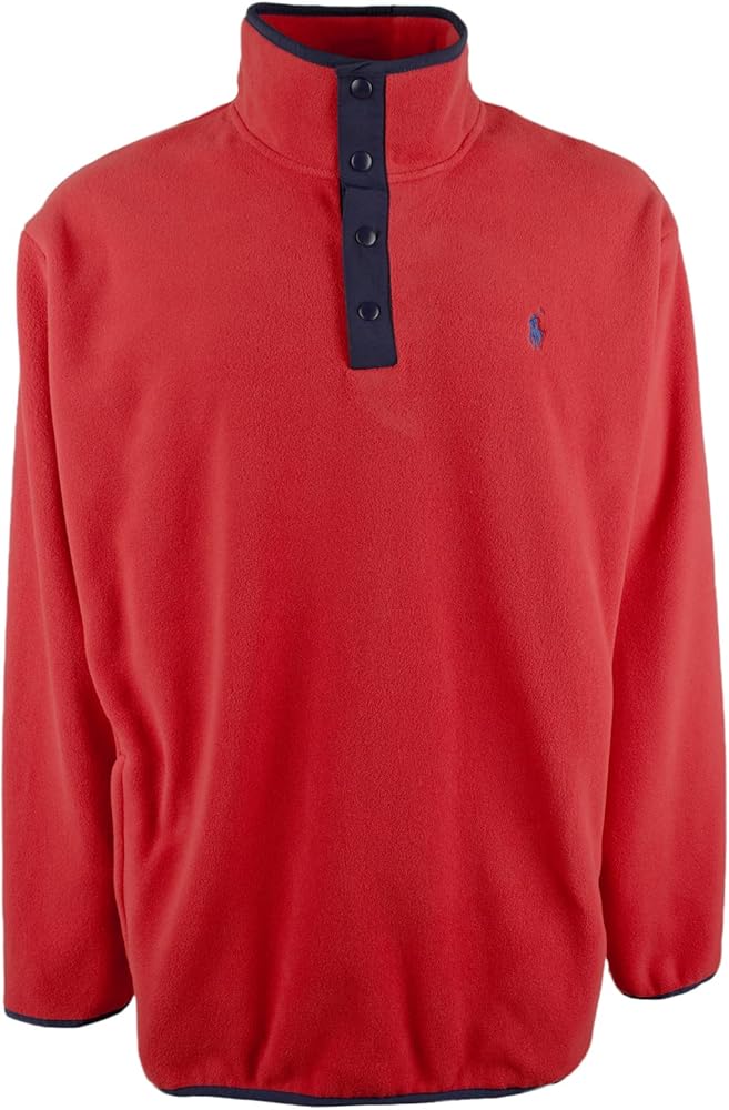 POLO RALPH LAUREN Men's Fleece Pullover Jacket Sweater Snap Closure (Red 001, XX-Large, 2XL)