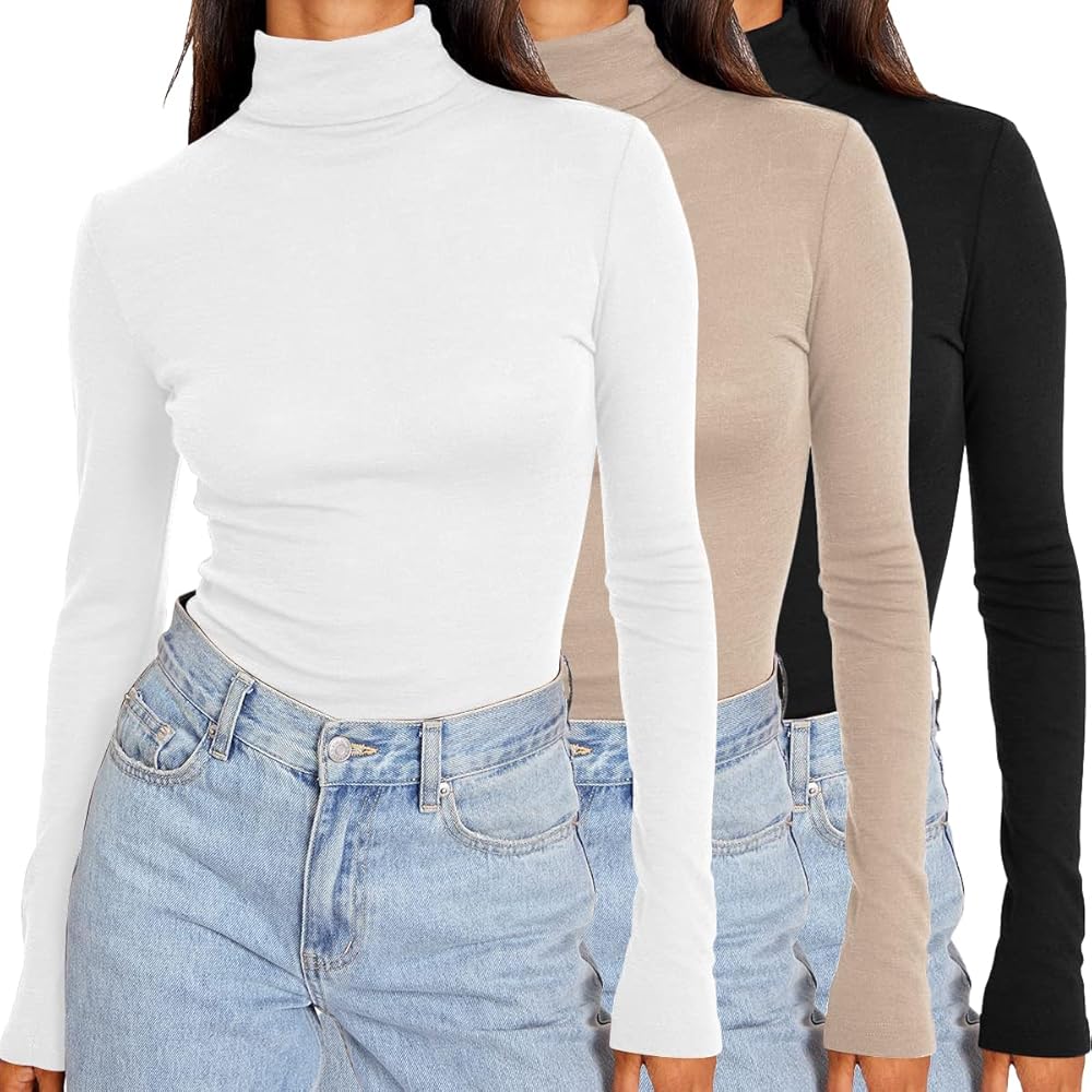 Womens 3 Piece Turtleneck Long Sleeve Shirts Mock Neck Fall Fashion 2024 Slim Fit Winter Thermal Underwear Tops