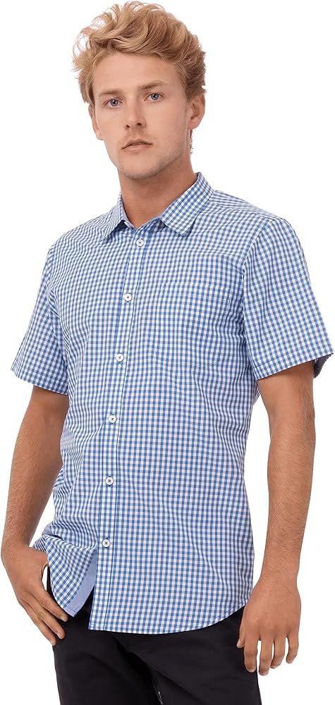 Chef Works Men's Modern Gingham Short Sleeve Dress Shirt