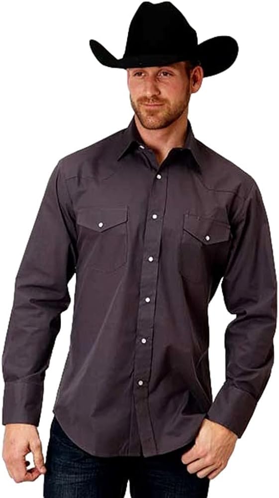 Roper Mens Grey Cotton Blend Slubby Tone L/S Tall Shirt