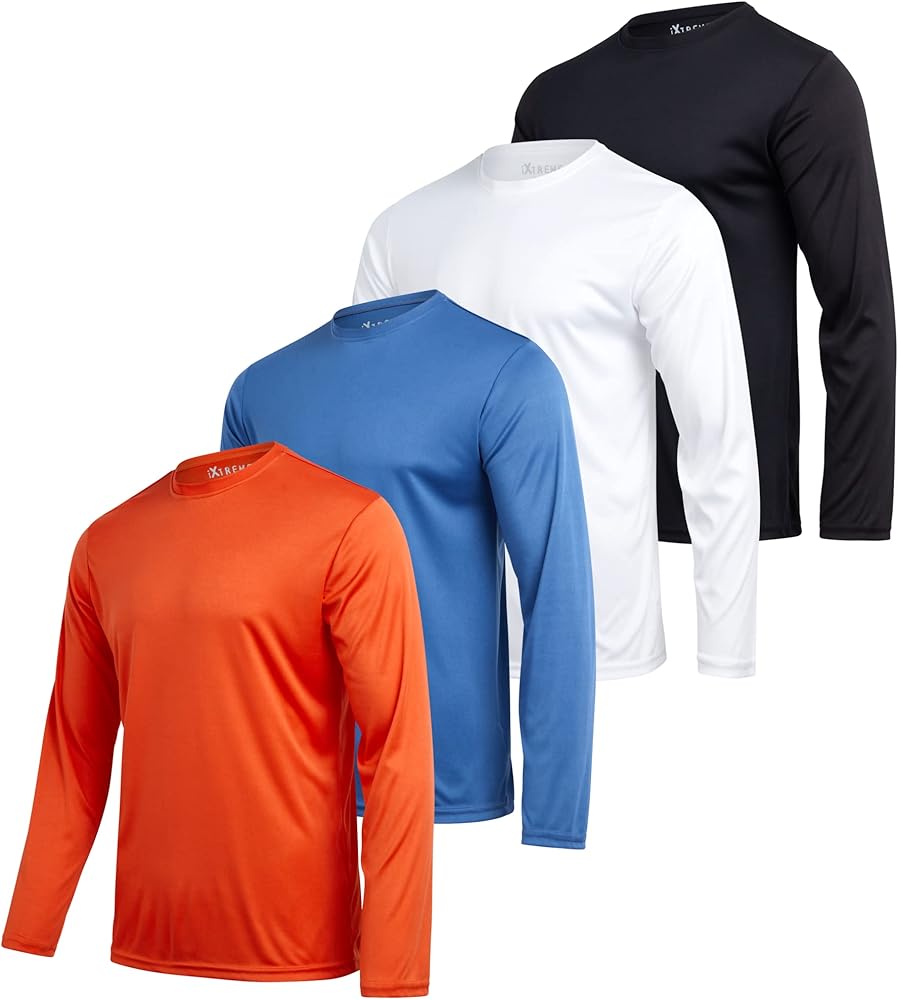 iXtreme Men’s Active T-Shirt - 4 Pack Performance Dry-Fit Long Sleeve Sports Tee - Athletic Workout Shirt for Men (S-3X)