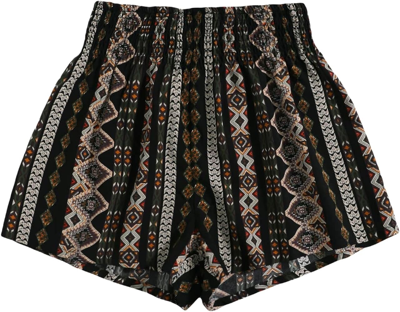 Floerns Women's Summer Tribal Print Elastic Waist Beach Shorts