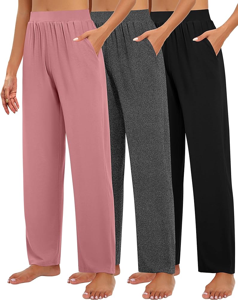 3 Pack Women's Lounge Pants, Cozy Wide Leg Lounge Pants with Pockets Loose Flowy Yoga Sweatpants Workout Comfy Jogger