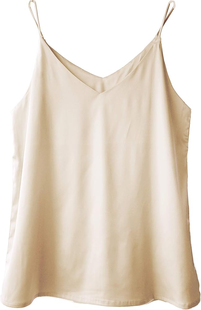 Wantschun Womens Silk Satin Camisole Cami Plain Strappy Vest Top T-shirt Blouse Tank Shirt V-Neck Spaghetti Strap XS-4X