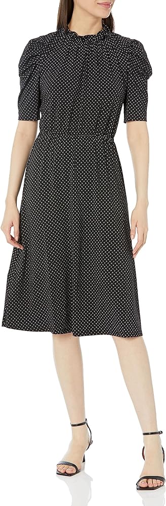 Adrianna Papell Women's Ruffle Neck Short Sleeve Dress