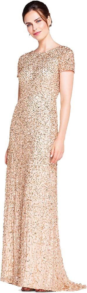 Adrianna Papell Women's Short-Sleeve All Over Sequin Gown