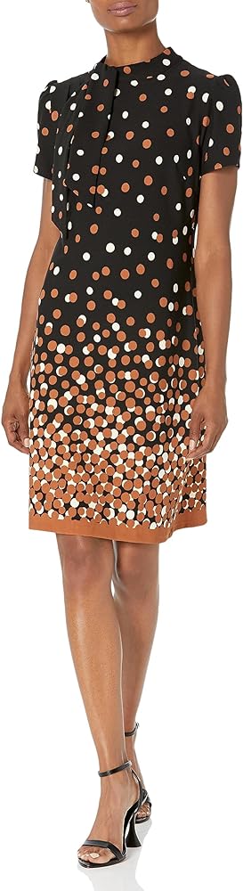 London Times Women's Tie Neck above The Knee Feminine Office Chic Occasion Crepe Dress