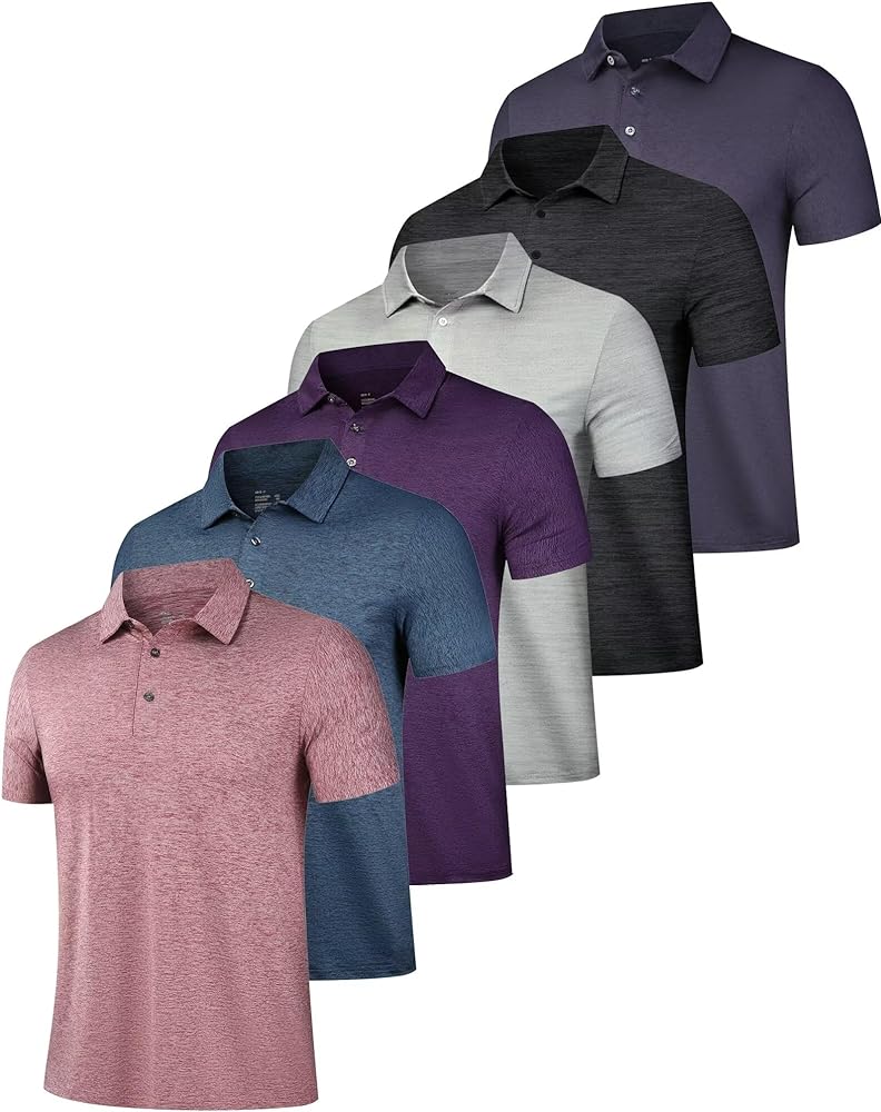 6 Pack Mens Polo Shirts Performance Short Sleeve Golf Shirt Moisture Wicking Athletic Casual Collared T-Shirt