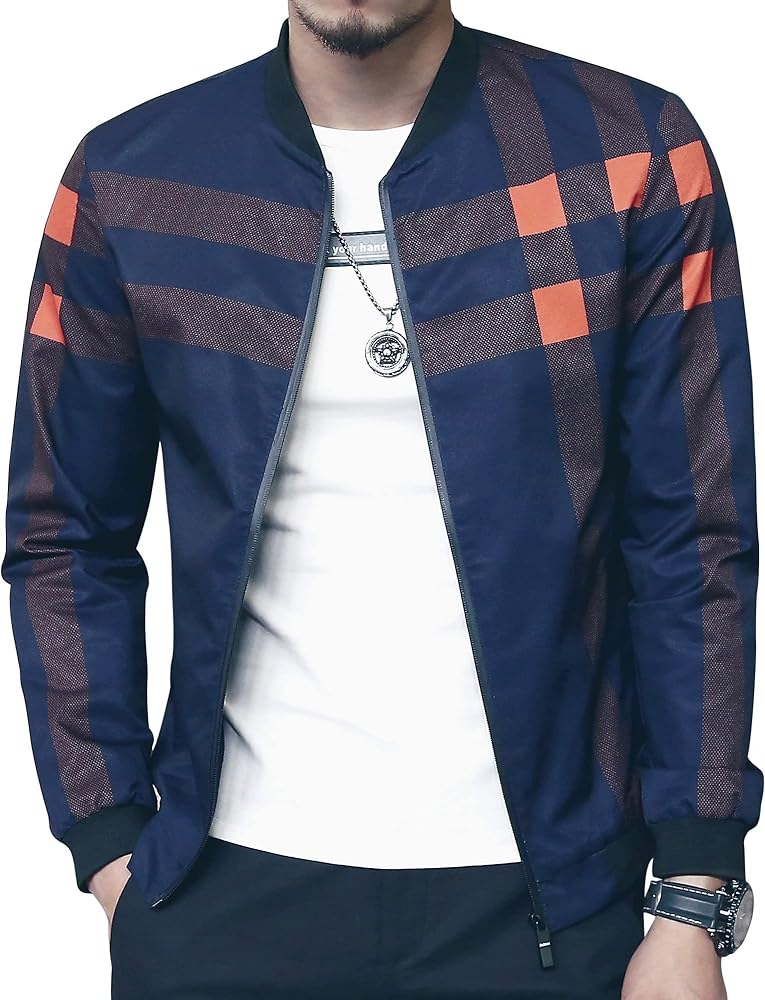 Men's Bomber Jacket Casual Slim Fit Printed Outerwear Coat