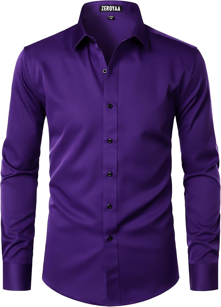 ZEROYAA Men's Long Sleeve Dress Shirt Fitted Wrinkle-Free Casual Business Button Up Shirts