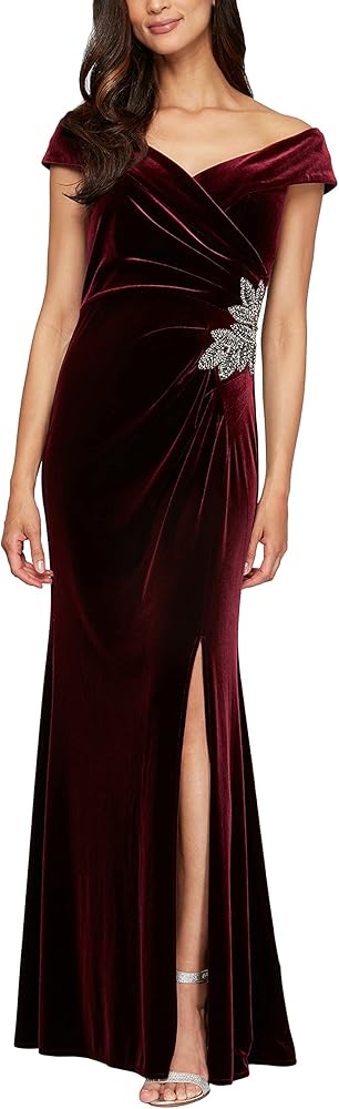 Alex Evenings Women's Long Off The Shoulder Fit and Flare Dress