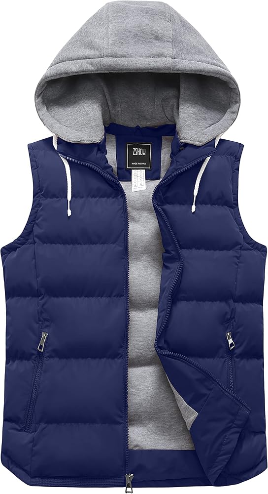 ZSHOW Men's Puffer Vest Removable Hooded Vest Outdoor Winter Vest